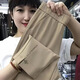 妥妮哈倫褲女薄款冰絲九分休閑褲2025春夏新款高腰褲子女寬松顯瘦女裝 卡其色 XL 建議110-120斤