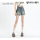 OLDER SEA復古美式辣妹高腰牛仔短褲女夏季2025小個(gè)子寬松顯瘦三分超短褲子 黃泥色 S