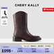CHERY KALLY【絲滑棕影】輕奢復古騎士靴女2025新款棕色真皮粗跟中筒靴 CHERY&KALLY 紅棕色 35