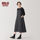 無印良品（MUJI）女式 易干 平紋 吊帶連衣裙 女裝裙子春季 長裙 美拉德 深灰色格紋 M (160/84A)