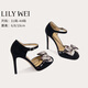 Lily Wei【烏托邦】文藝復(fù)古蝴蝶結(jié)高跟鞋圓頭氣質(zhì)浪漫涼鞋大碼 黑色【跟高10cm】 37