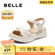 百麗（Belle）寬條帶休閑涼鞋女2025夏季新款商場同款真皮厚底涼鞋D6N2DBL5 米白 37 (235mm)