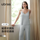 ubras軟綿綿帶杯墊吊帶開(kāi)衫長(cháng)褲薄絨女款舒服蕾秋冬睡衣家居服 吊帶開(kāi)衫褲子-漣漪藍色 M