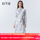 愛特愛（EITIE）立領(lǐng)通勤印花連衣裙2025秋季新款收腰顯瘦A字裙波點(diǎn)女裙C2507822 洗水藍(lán)32 2XL (175)