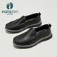 歡騰hangten歡騰皮鞋男款夏季商務(wù)一腳蹬英倫男士真皮軟底休閑鞋子男 黑色標準皮鞋碼數 41
