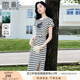 香影條紋t恤連衣裙女2025夏季新款重工亮片字母顯瘦開叉休閑裙子 米色 M