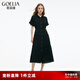 歌莉婭二醋酸連衣裙女夏2025新款工裝風連袖襯衫領裙子1E5R4K770 00B黑色 M