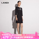 藍地（LANDI）撞色釘珠圓領(lǐng)寬松七分袖連衣裙女年秋季新款短裙 黑色 S