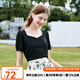 百圖betu女裝夏季新款T恤方領(lǐng)法式上衣設(shè)計感短袖T恤女2303T11 黑色 M