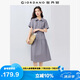 佐丹奴翻領(lǐng)裙子女純棉府綢壓褶娃娃領(lǐng)綁帶蛋糕連衣裙13465334