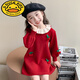 G.duck女童櫻桃針織毛衣裙子秋冬款2025新款兒童拜年服女寶寶春裝連衣裙 紅 100