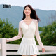 森馬（Semir）【云柔親膚】長(cháng)袖t恤女短款V領(lǐng)修身上衣24年新款插肩袖休閑薄外套 粉色調01315 M