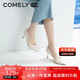 康莉（COMELY）單鞋女春季細(xì)跟尖頭高跟羊皮軟舒適底簡(jiǎn)約職業(yè)工作鞋 米白色 37 
