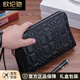 歐倫馳（OULUNCHI）手拿包男奢侈新品【頭層牛皮】雙拉鏈手包夾包手抓包大容量手包男 黑色