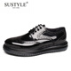 SUSTYLE奢侈高端品牌高檔布洛克雕花男鞋英倫休閑皮鞋漆皮厚底增高氣墊底 黑色 41 .