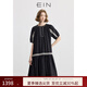 EIN言法式苧麻鏤空花邊裝飾圓領(lǐng)連肩袖文藝連衣裙女2025夏新款 石墨黑 M