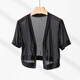 啄木鳥(niǎo)吊帶外搭開(kāi)衫薄紗上衣女士夏天短款小披肩配裙子短袖鏤空防曬罩衫 黑色 L