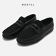 牟夫老錢(qián)楓男士皮鞋真皮反絨懶人鞋秋季休閑男鞋低幫透氣一腳蹬豆豆鞋 黑色 41 【鞋內長(cháng)255MM】
