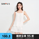 三福女夏季提花荷葉花邊睡衣套裝 甜系少女寬松家居服女499382 白色 M
