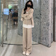 熒蒂（YINGDI）今年流行休閑運動(dòng)套裝女2025春秋假兩件針織連帽衛衣闊腿褲兩件套 燕麥色套裝 S