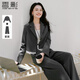 香影灰色輕職場(chǎng)西裝套裝女2026春季新款短款小西服闊腿褲子兩件套 中灰 S 155/80A/85-95斤