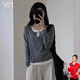 翊尚美假兩件針織衫女打底衫2025春季新款毛衣外套韓系穿搭慵懶風(fēng)上衣 灰色【時(shí)尚百搭】 均碼 【推薦80-140斤】