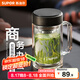 蘇泊爾（SUPOR）雙層玻璃杯茶杯耐熱防燙帶手柄水杯商務(wù)辦公男士過濾帶蓋杯子 烏木黑-450mL