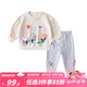 嘟嘟家女童套裝秋季衛(wèi)衣兩件套寶寶長袖洋氣童裝0-3歲wp 米白上衣+麻灰褲 110