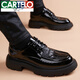 卡帝樂(lè )鱷魚(yú)（CARTELO）皮鞋男款2026新款真皮厚底德比鞋增高商務(wù)休閑英倫風(fēng)圓頭高端男鞋 黑色鏤空普通款 38 38 【標準皮鞋尺=運動(dòng)鞋39碼