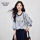 熙世界（sllsky）腰果繡花襯衫女2025年秋裝新款高級感輕奢顯瘦上衣七分袖女裝 藍底藏青花 L