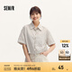 森馬（Semir）中袖襯衫女短款條紋寬松慵懶風(fēng)夏季翻邊袖抽繩仿麻襯衣松弛感 咖色調(diào)00455 XL