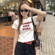 京多夢短袖t恤女通勤百搭顯瘦短款圓領(lǐng)上衣夏季時尚甜酷撞色字母印花 白色 M 白色(95-110斤)