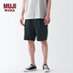 無(wú)印良品（MUJI）男式 不易沾水彈力 工裝短褲 褲子 休閑褲  AED81C3S 黑色 L
