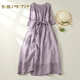 夏典素訂女王（SE.PSTP）森系棉麻風(fēng)琴褶連衣裙女夏季新款系帶收腰顯瘦打底裙仙氣飄逸長(cháng)裙 紫色 (少量現貨)今年流行的輕奢 M 【建議90-110斤】