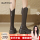 達(dá)芙妮長(zhǎng)靴女高跟粗跟長(zhǎng)筒靴秋季2025新款增高品牌百搭高筒女靴 深棕色 37 (235mm) 標(biāo)準(zhǔn)碼