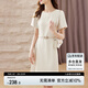 尚都比拉設(shè)計(jì)感拼接連衣裙夏季高級(jí)感氣質(zhì)百褶裙小個(gè)子中長裙子 杏色 M