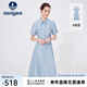 Navigare意大利小帆船連衣裙女士夏季短袖顯瘦百搭襯衫裙通勤時(shí)尚收腰長裙 邦迪藍(lán) L 碼