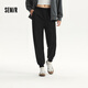 森馬（Semir）休閑褲女簡(jiǎn)約松緊腰長(zhǎng)褲ins潮秋季基礎(chǔ)純色束腳衛(wèi)褲顯瘦 黑色90001 L