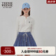 Teenie Weenie小熊長袖T恤女2025年春季新款半開襟時尚亨利領(lǐng)鏤空打底衫