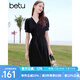 百圖betu女裝2025夏季新款連衣裙V領(lǐng)泡泡袖收腰顯瘦氣質(zhì)裙子女2504D01 黑色 M