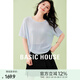 Basic House/百家好夏季新款開叉寬松顯瘦透氣設(shè)計(jì)感套頭針織衫女 藍(lán)色 L