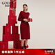 歌莉婭新年紅品連衣裙紅色新品顯瘦氣質(zhì)一字領(lǐng)針織連衣裙  1C1C4G2N0 53R椒紅 M