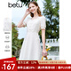 百圖betu女裝夏季新款連衣裙方領(lǐng)蕾絲面料裙子X型連衣裙女2303D04 米白 S
