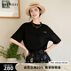 謎底刺繡T恤短袖女2025夏新款圓領(lǐng)寬松后背抽象繡花上衣256MT6021 黑色 M