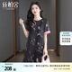 絲柏舍印花連衣裙2025夏季新款女裝圓領(lǐng)優(yōu)雅氣質(zhì)國(guó)風(fēng)拼接短裙