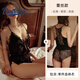Dudant奢侈國際品牌女款2025新款桑蠶絲時尚夏季開襠誘惑連體衣真絲睡裙 蕾絲款:黑色 M