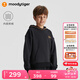 moodytiger兒童連帽衛(wèi)衣保暖防風(fēng)秋冬季親膚彈力男童上裝純色簡約女童運(yùn)動(dòng)衣 炭黑色 150 cm