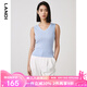 LANDI淺藍(lán)色花邊V領(lǐng)針織吊帶背心女夏季新款內(nèi)搭打底衫 淺藍(lán)色 M