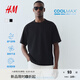 H&M男裝女裝T恤夏季涼感COOLMAX?透氣重磅寬松情侶裝短袖0948441 黑色 M 175/100A