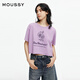 moussy 2025夏季新品復(fù)古玫瑰印花短款卷邊短袖T恤028ISZ90-0891 100紫色 均碼